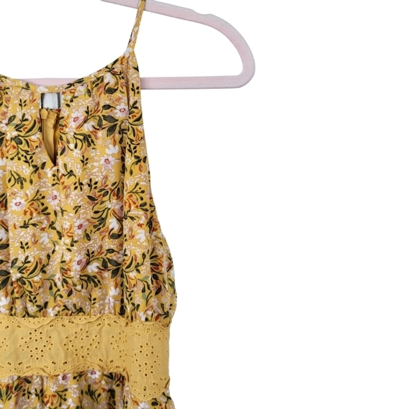 Y2K Babydoll Eyelet Dress Fit & Flare Mini Boho Sundress Sz S Gold Miami - Picture 6 of 10